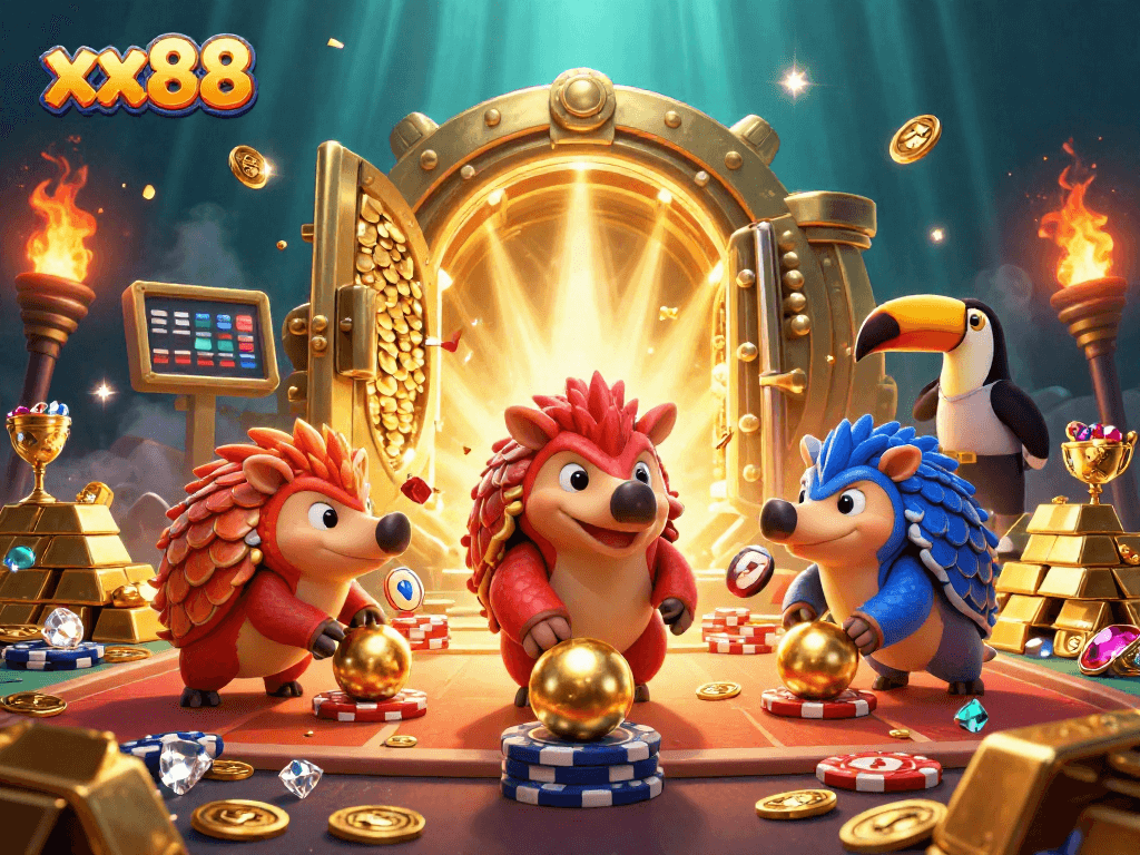 Bowling pangolins and casino themes collide in xx88's vibrant playground of riches.