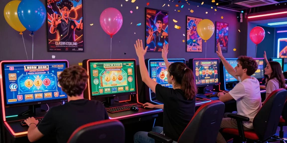 Exciting KK55 online casino gaming environment with players celebrating wins and vibrant graphics.