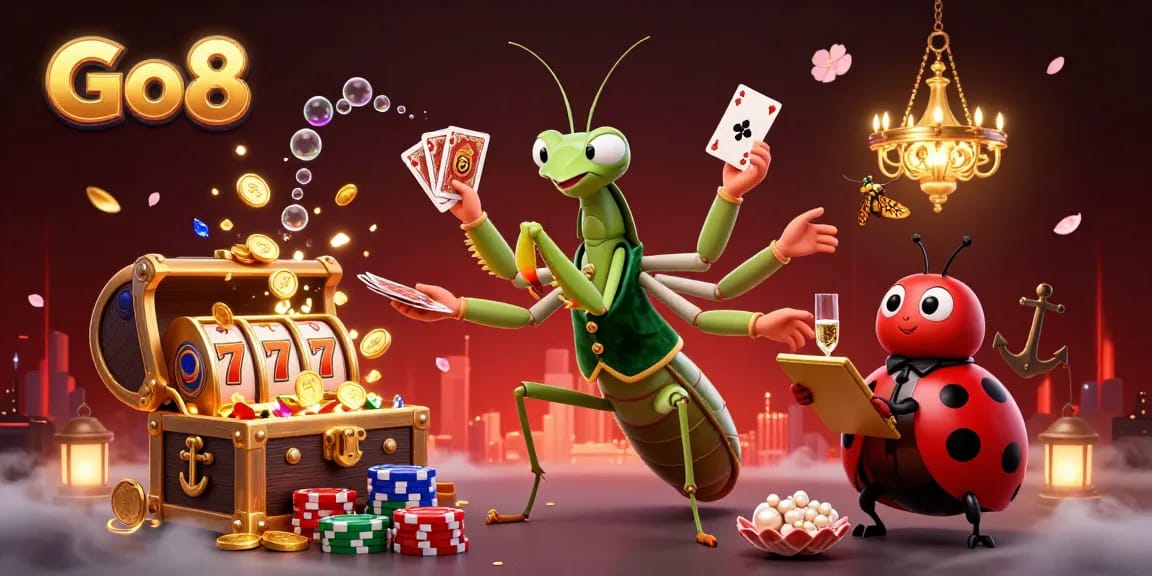Experience thrilling gameplay at Go8 with vibrant casino elements in a captivating 3D illustration.