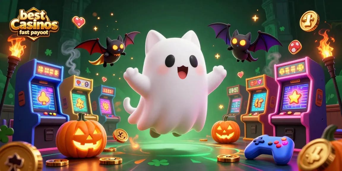 Play at the best online casinos fast payout for instant cashouts in a vibrant haunted casino scene.