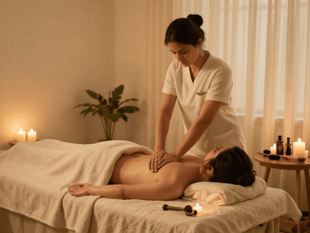 Enjoying a luxurious 성남출장마사지 in a serene home environment with professional care.