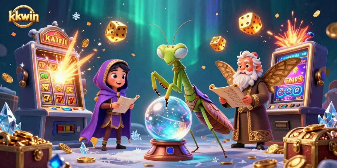 Play exciting games with kkwin, where a cartoon praying mantis fortune teller and wise moth librarian reveal jackpot wins.