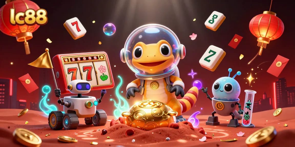 Experience the excitement of lc88 with a Martian gecko uncovering a golden casino on Mars.