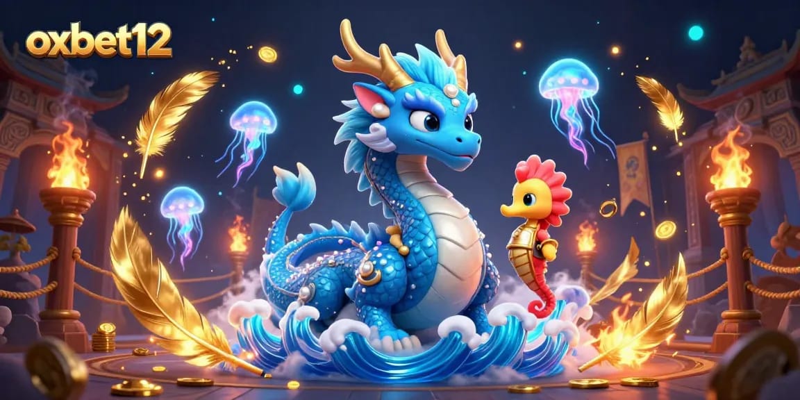 Engage the thrill of gaming at oxbet12 with a vibrant dragon and knight in a lively casino scene.