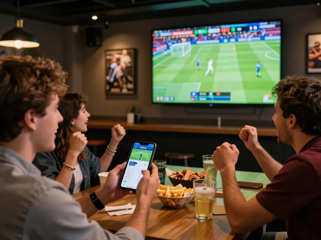 Witness the thrill of sports betting at Net88 with friends cheering for their team.