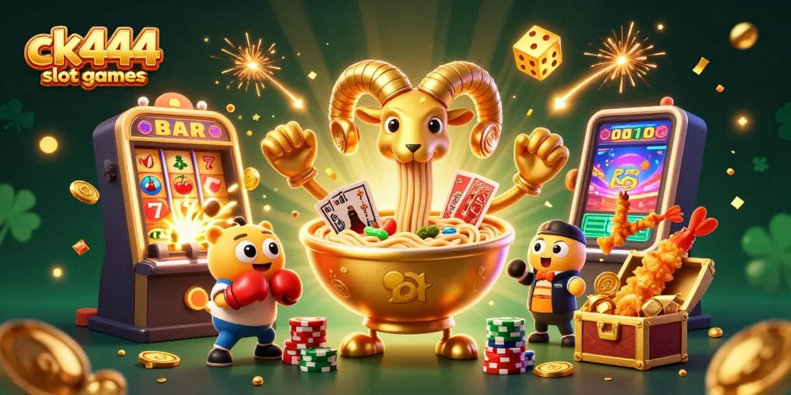 Experience ck444 slot games with a dynamic 3D scene of playful characters and winning symbols.