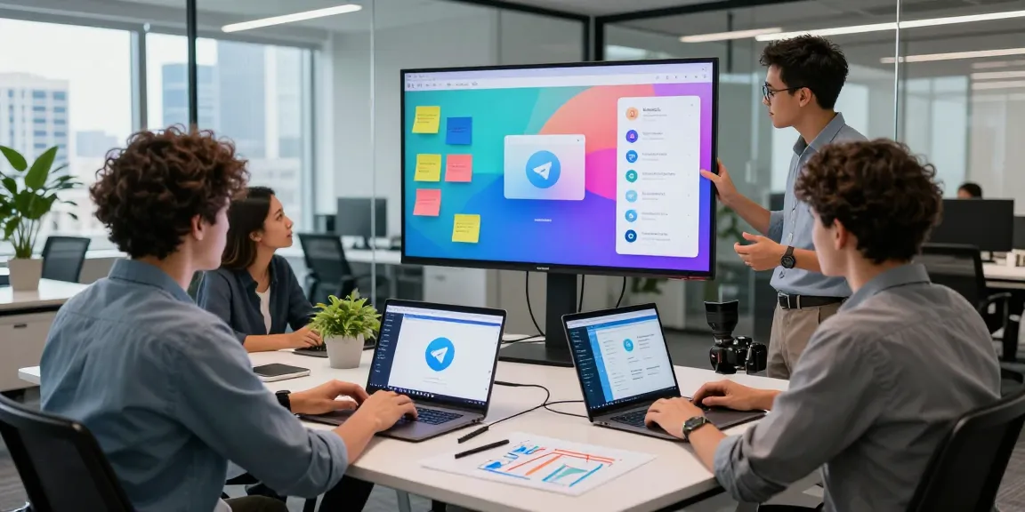 Collaborative session on the latest Telegram web version updates in a modern office.