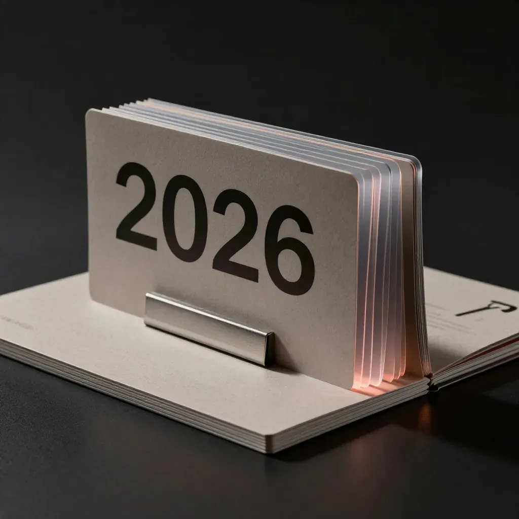 Volume compatto per Rapporto AI Video 2026 su base metallica, aperto a ventaglio