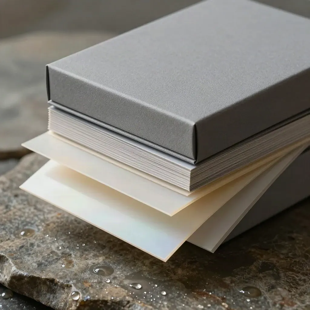 Kit annuale Motion News sospeso sopra pietra bagnata, con inserti opalini e custodia rigida.