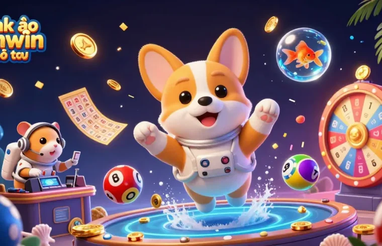 Experience excitement with Link vào Sunwin chính thức as you enjoy floating poker chips and lottery balls in a vibrant casino scene.