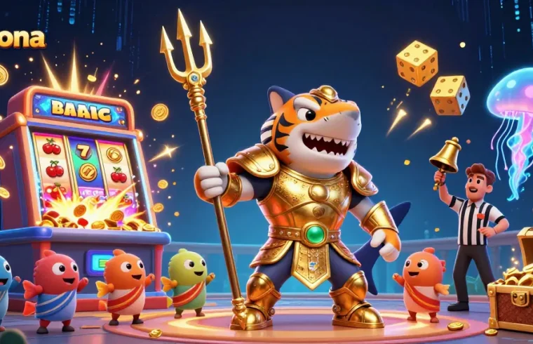 Sirona's vibrant underwater casino scene featuring a gladiator shark and slot machine